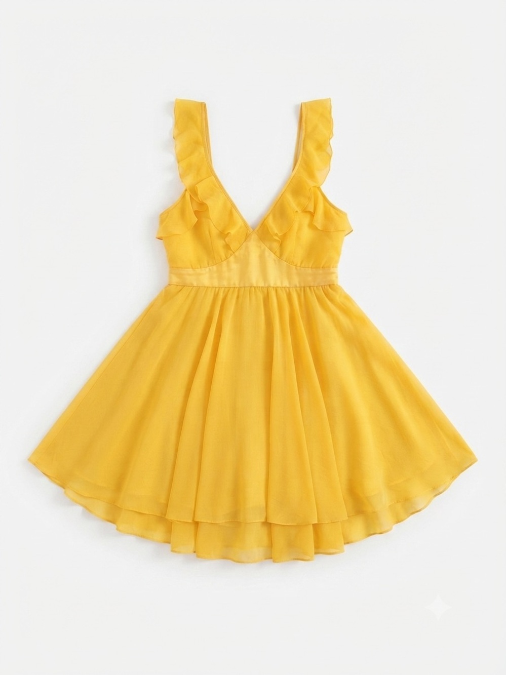Walter Yellow Ruffled Chiffon High-Low Dress Size L Sunny Summer Airy Chic Party